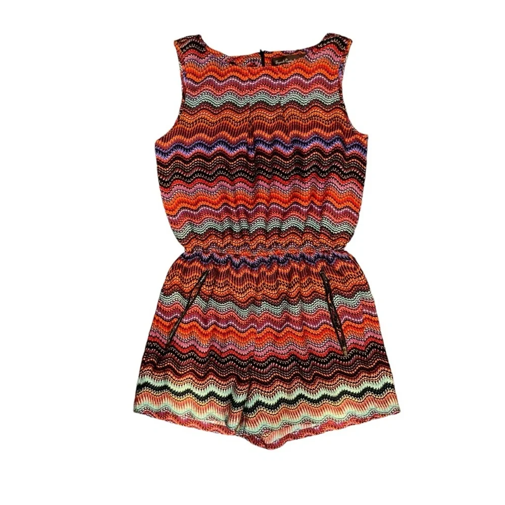 Womens Juniors Medium‎ Speed Control Romper Casual Multicolor Sleeveless Zip Up
